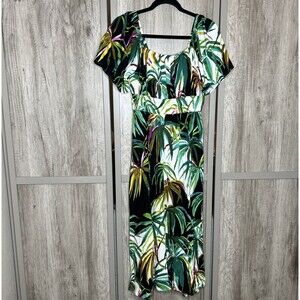 Soma Midi Dress Size S Built In Bra Tropical Riviera Off The Shoulders NWT